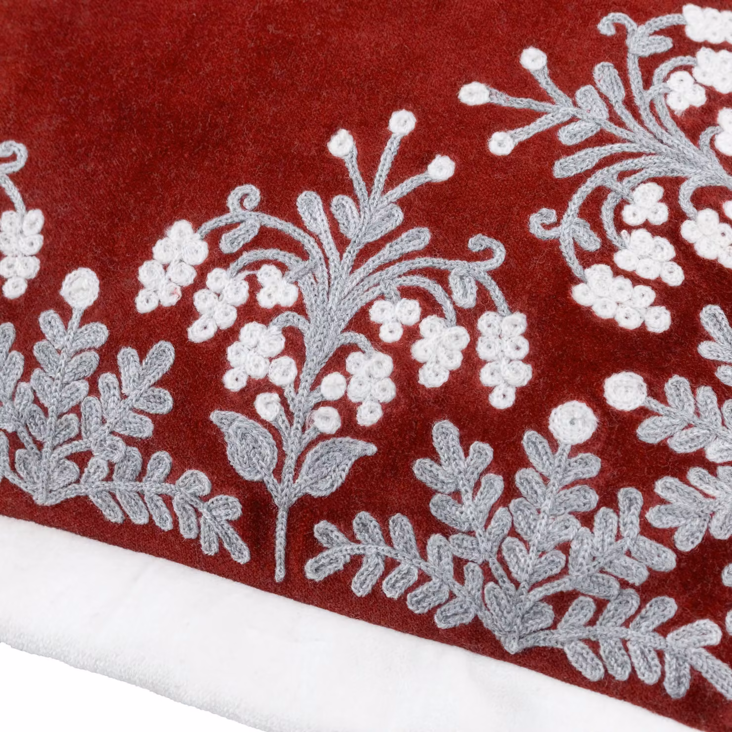 Paoletti Winter Bloom Floral Embroidered Cotton Velvet Cushion, Red, W/D/H: 50 x 50 x 50 cm – 4