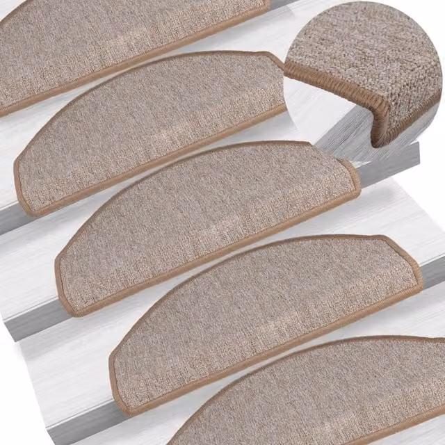 Berkfield Home Self-Adhesive Carpet Stair Treads, 15 Pieces, Light Brown, W: 65 cm, D: 24 cm, H: 4 cm – 1
