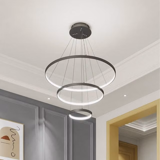 Komore 3-Ring Aluminium Round Hanging LED Pendant Light in Black