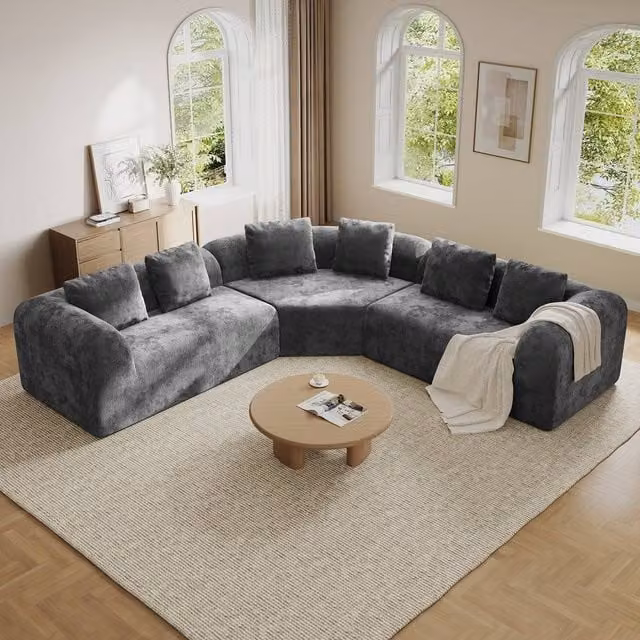 Dprodo Modular L-Shaped Chenille Corner Sofa in Grey, 3-Piece Set – 1