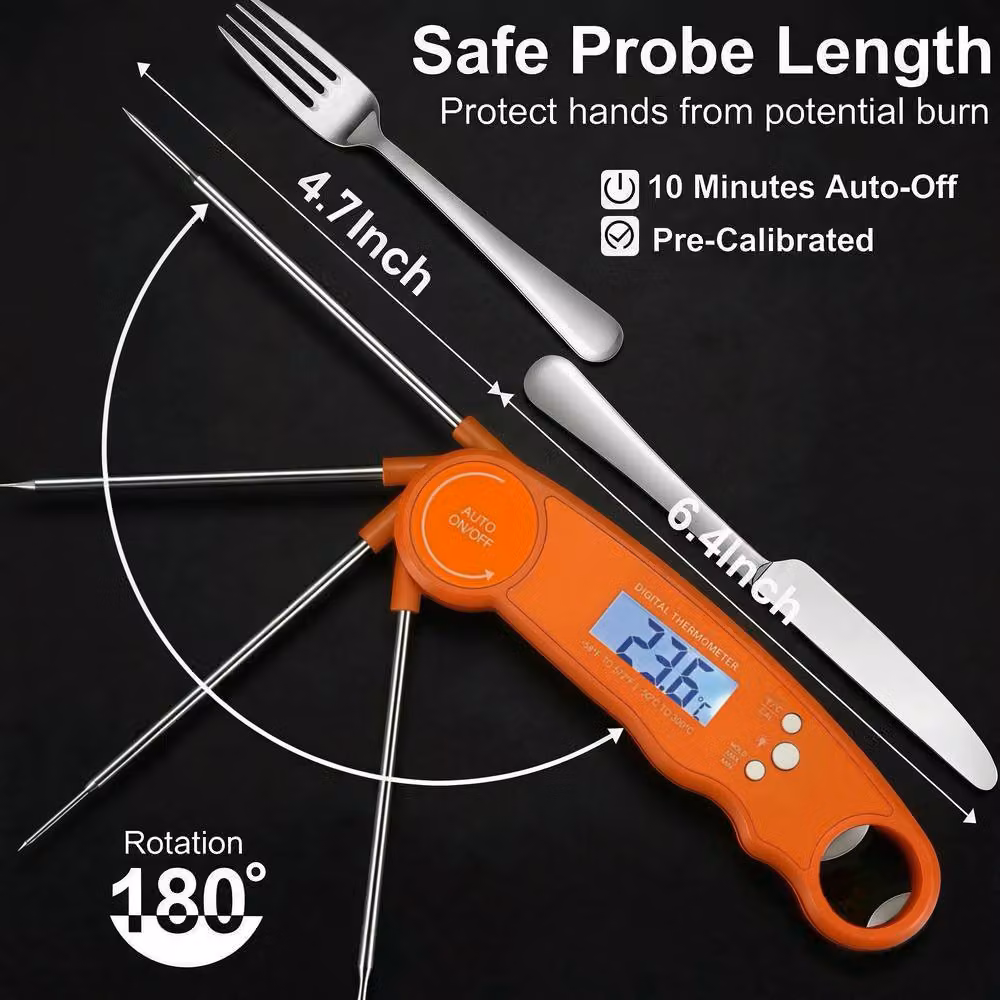 Alivio BBQ Digital Meat Thermometer with Instant LCD Display and Bottle Opener in Orange – 6