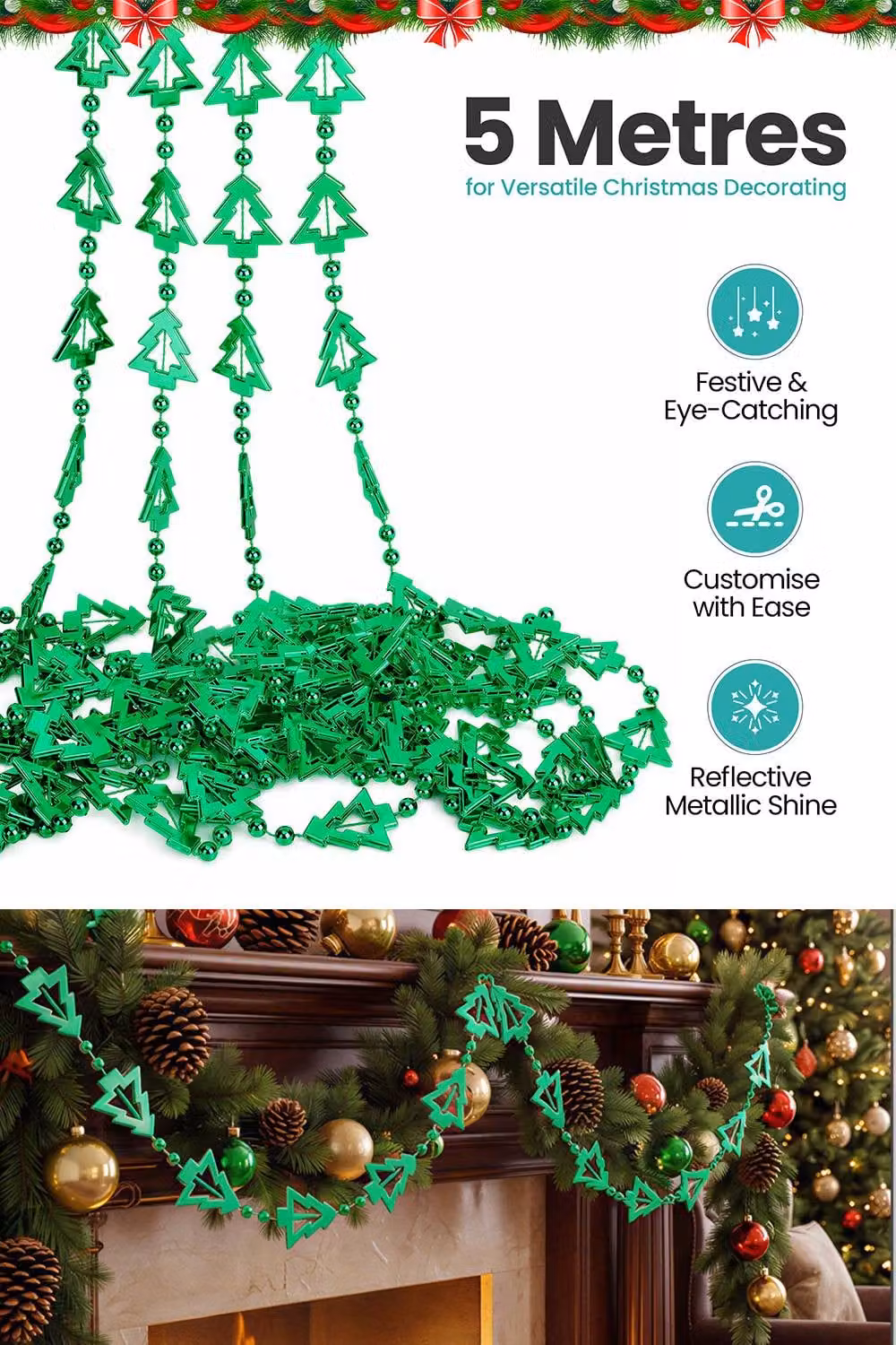 Neel Blue 5m Metallic Christmas Tree Bead Garland in Green and Blue – 2