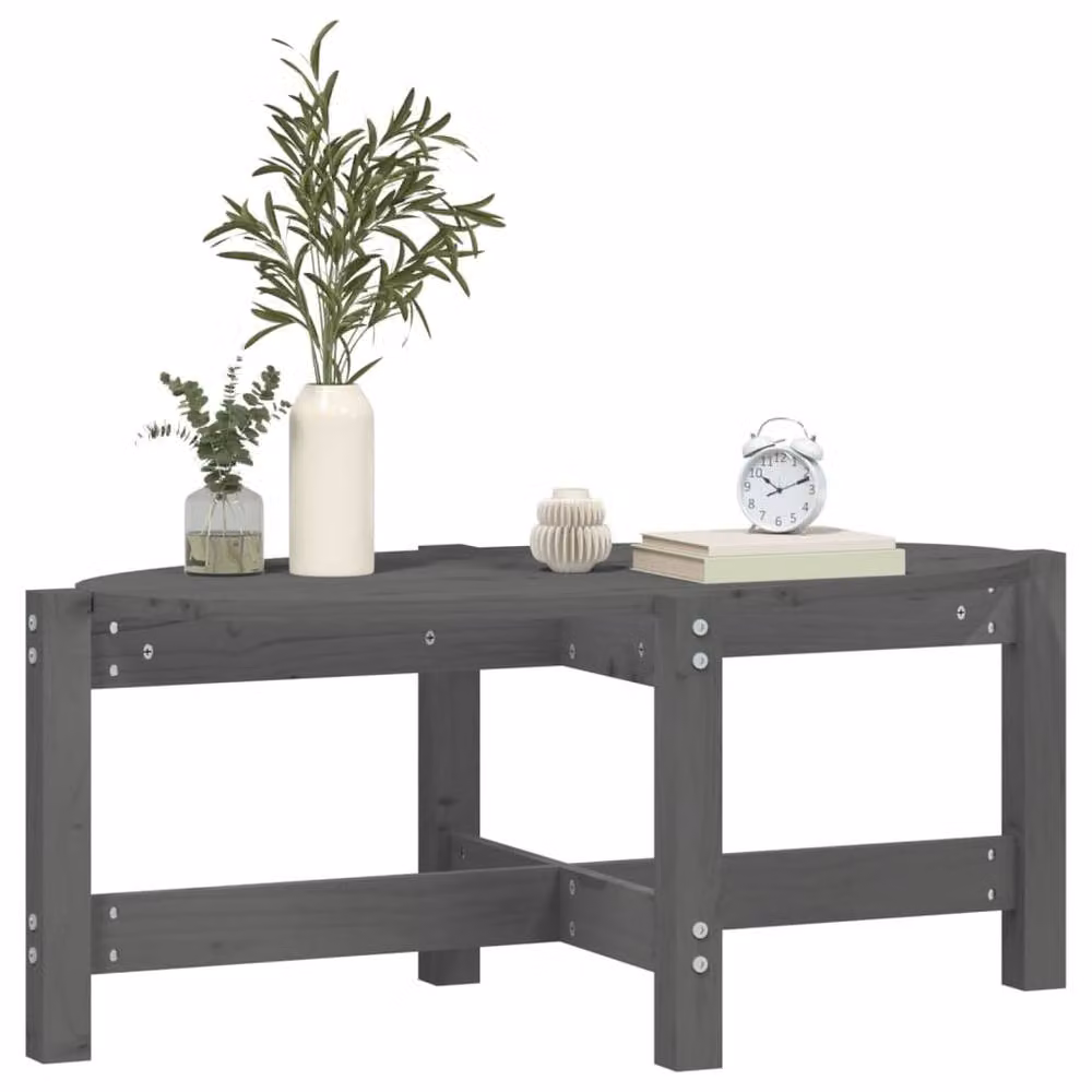 Berkfield Home Grey Rustic Solid Pine Coffee Table W: 87 cm, D: 48 cm, H: 35 cm – 3