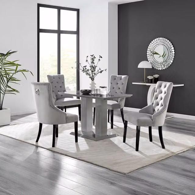 FurnitureboxUK Imperia Grey Dining Table and 4 Belgravia Black Leg Chairs Set