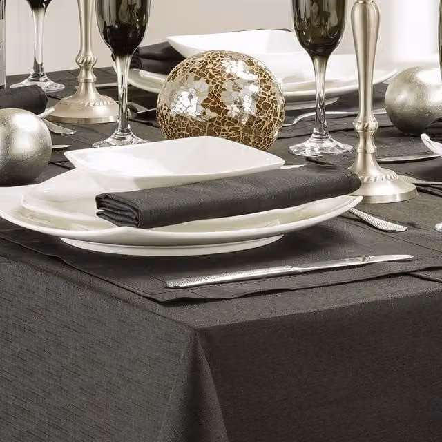 Kitchenwise Black Rectangular Plain Linen Look Tablecloth, Width: 45.72 cm