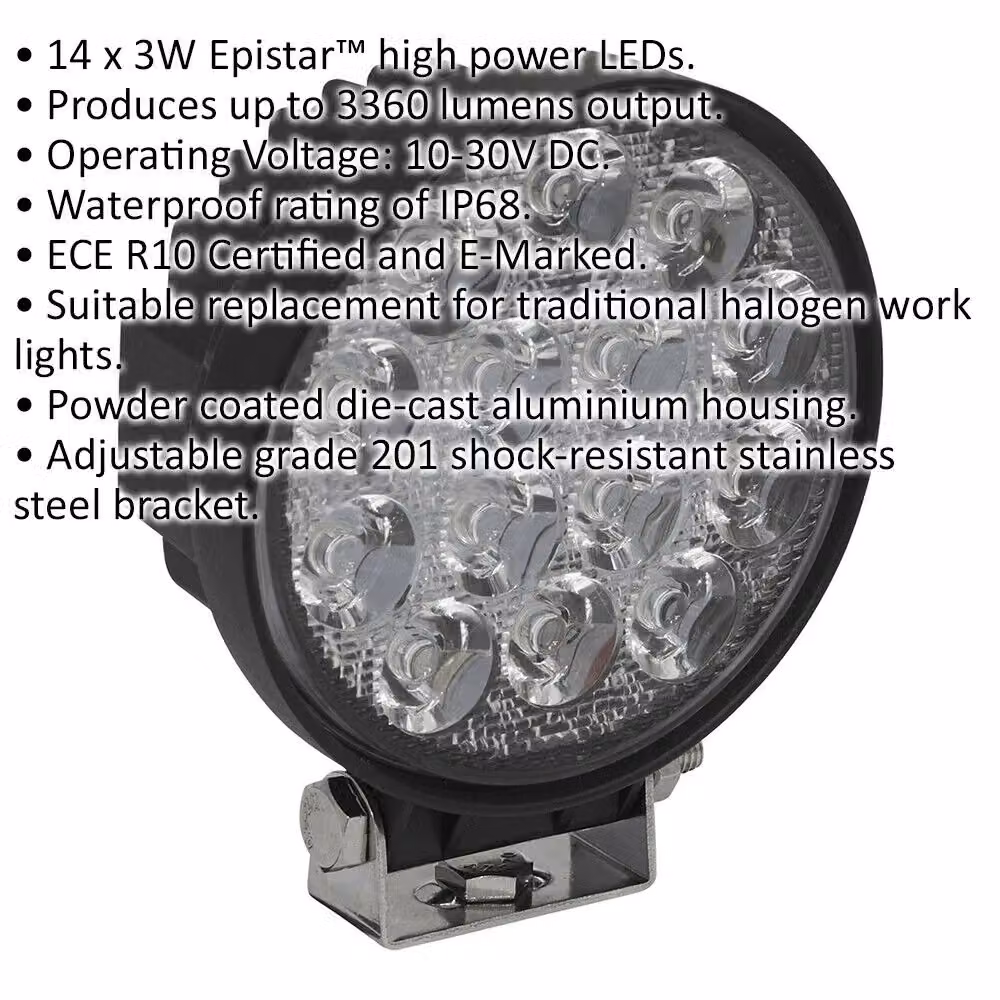 Loops 42W SMD LED Waterproof Round Work Light with Adjustable Mounting Bracket, Black – 2