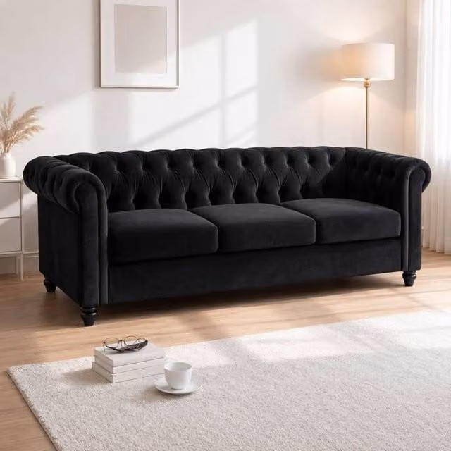 Sofaya Hampton 3 Seater Chesterfield Sofa in Black Velvet