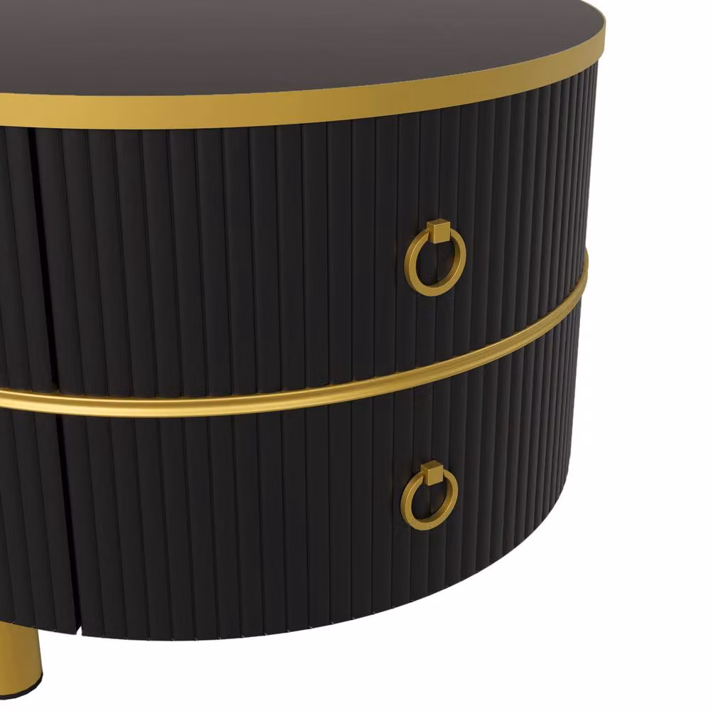 BTM Round Nesting Coffee Table Set with 2 Drawers in Black and Brown – 6