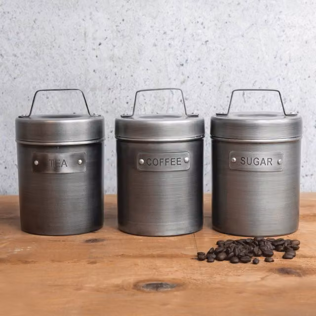 KitchenCraft Industrial Metal Tea, Coffee and Sugar Canister Set in Grey – 1