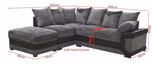 SquareBoxx Arlo Corded Fabric L-Shape Corner Sofa with Leather-Effect Arms in Grey, Right Hand Facing, W/D/H: 183 x 90 x 90 cm – 2