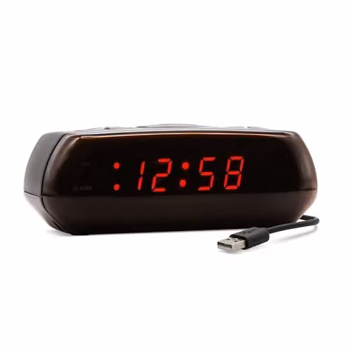 Acctim Miramar Digital Alarm Clock with Red LED Display and Battery Backup, Black and Red