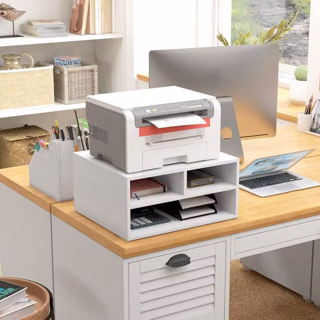 HOMCOM 2 Tier Desktop Printer Stand in White