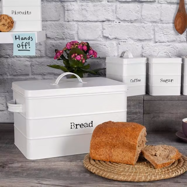 Harbour Housewares Airtight and Leakproof Metal Bread Bin in White or Black