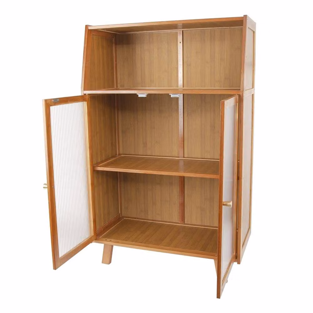 KORVIXA Bamboo Kitchen Pantry Sideboard Storage Cabinet in Brown, W/D/H: 31.0 x 31.0 x 96.0 cm – 2