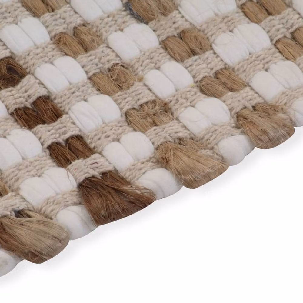 Berkfield Home Hand-Woven Jute and Polyester Bathroom Mat Set in Brown and White – 2