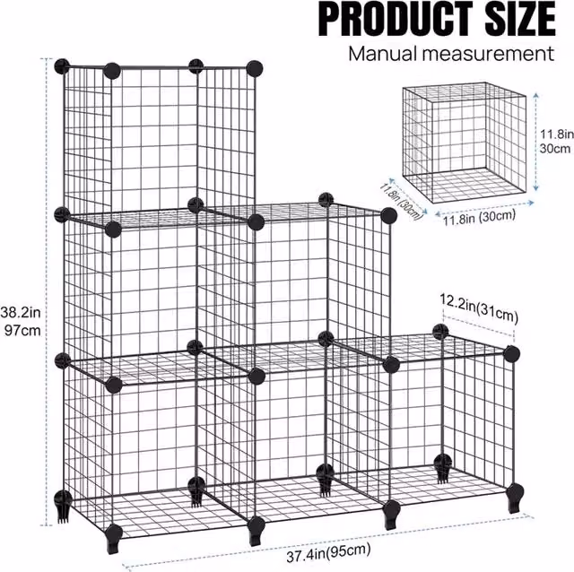 Nordara 6 Cube Interlocking Storage Unit in Black, W: 100 cm