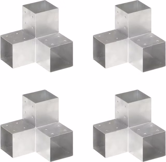 Berkfield Home Y Shape Post Connectors, 4 Pack, Galvanised Silver Metal, 10.1 cm