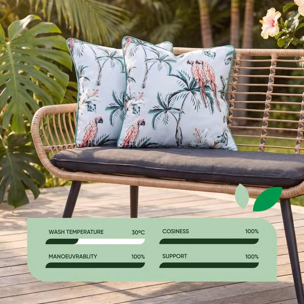 Gardenwize Pack of 2 Pink Parrot Outdoor Square Scatter Cushions with Removable Washable Covers – 2