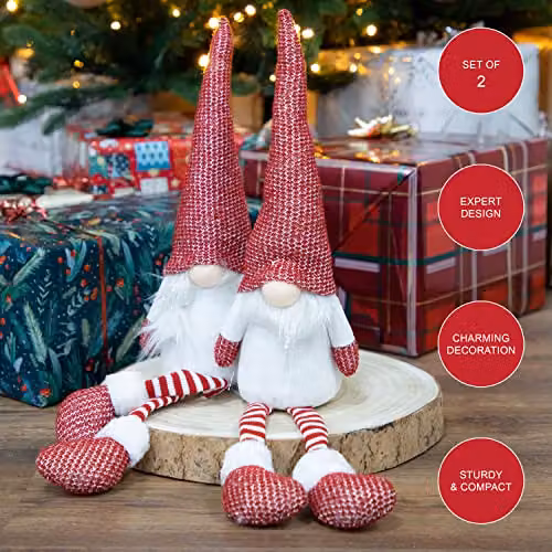The Christmas Workshop 2-Pack Felt Gnome Ornaments in White and Red – 2
