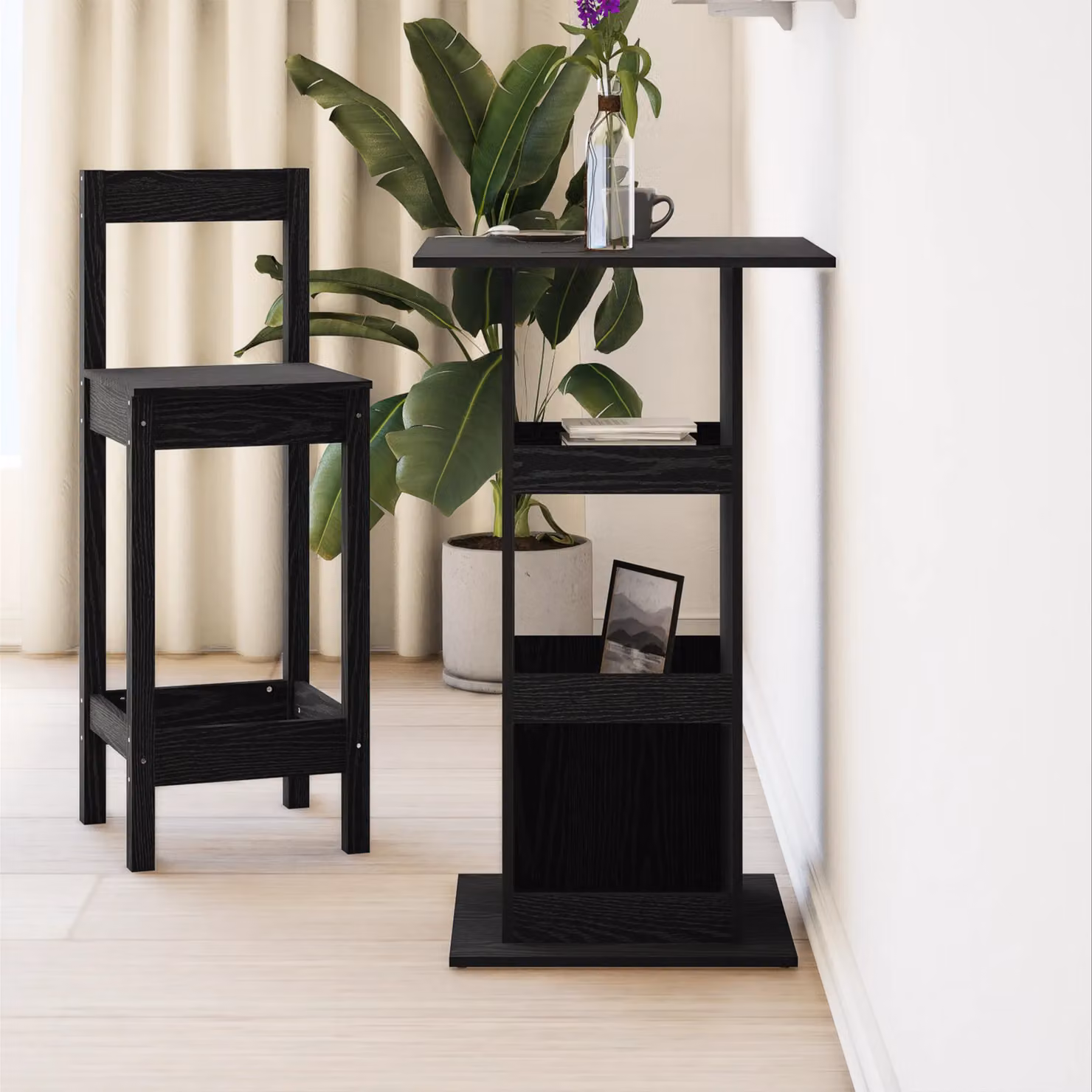 Berkfield Home Bar Table with Storage in Black Oak, W/D/H: 60 x 60 x 102 cm – 3