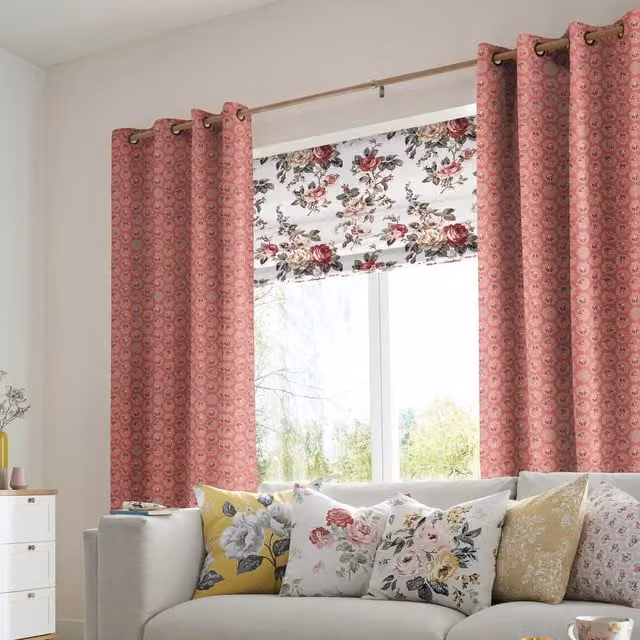Cath Kidston Freston Rose Made to Measure Blackout Cotton Eyelet Curtains in Red