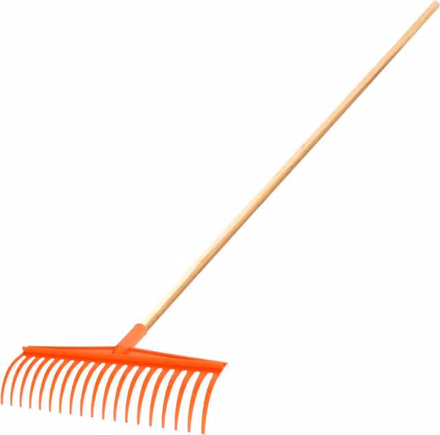 SolaDirect Heavy-Duty Garden Rake with 19 Plastic Tines and Wood Handle, Orange, Width: 44 cm