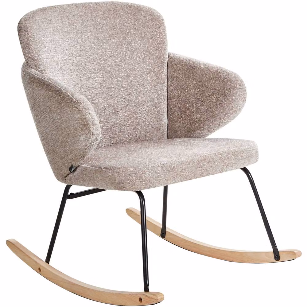Wyld and Coco Rocking Chair in Beige Fabric with Rubberwood and Metal Legs – 2
