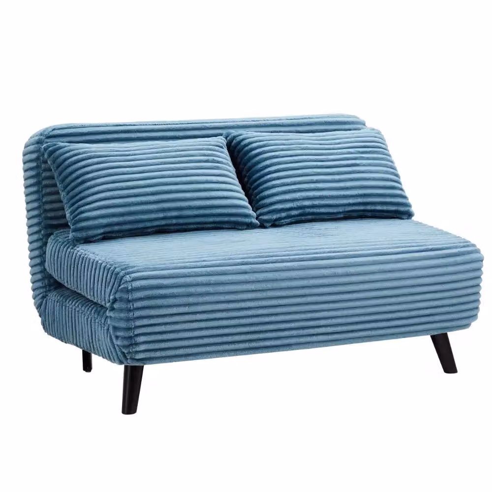 Home Detail Kellar 2 Seater Click Clack Sofa Bed in Blue Polyester Velvet with Sleeping Function and Scatter Cushions, 140 x 190 cm – 2
