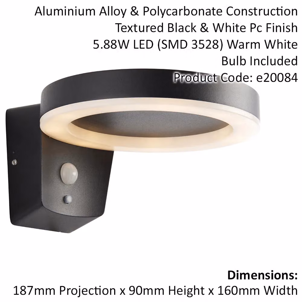 Loops Solar Powered LED Outdoor Wall Light with Motion and Dusk Sensors in Black and White – 2