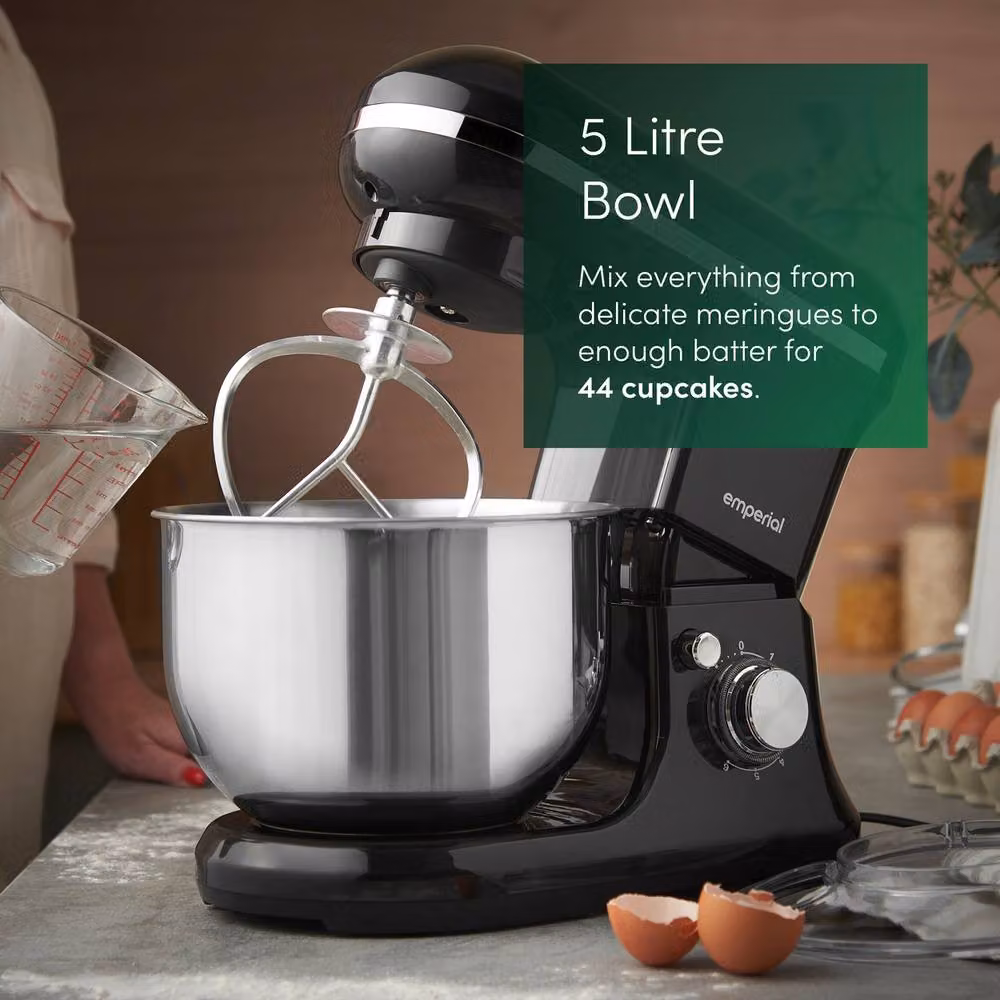 Emperial 5L Stand Mixer in Black with 6 Speeds, Dough Hook, Whisk and Beater – 6