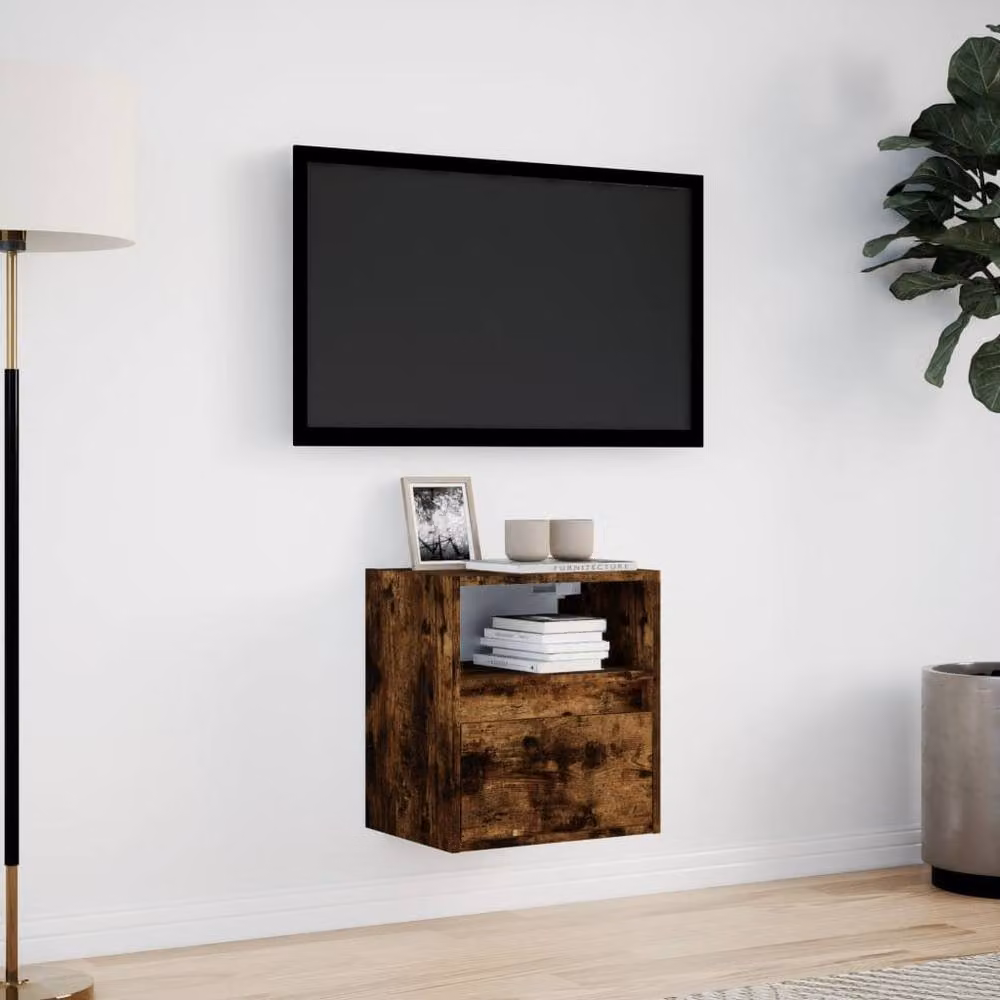 Berkfield Home Modern Wall Mounted TV Cabinet with LED Lighting in Smoked Oak Brown, W/D/H: 41 x 31 x 45 cm – 3