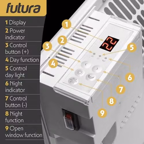 Futura 1500W White Electric Convector Panel Heater, Wall Mounted or Freestanding – 7