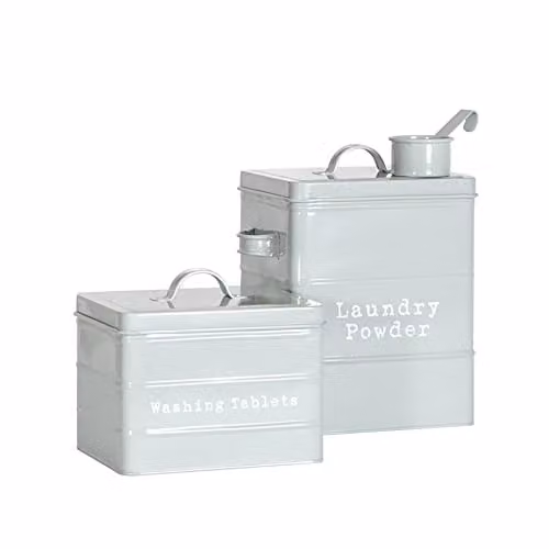 Harbour Housewares 2 Piece Vintage Metal Utility Canister Storage Set in Grey – 1