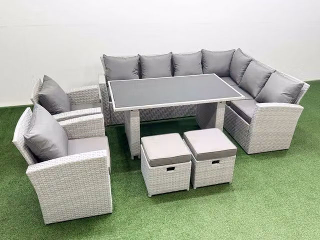Fimous 10 Seater Wicker Rattan Outdoor Garden Furniture Set in Light Grey