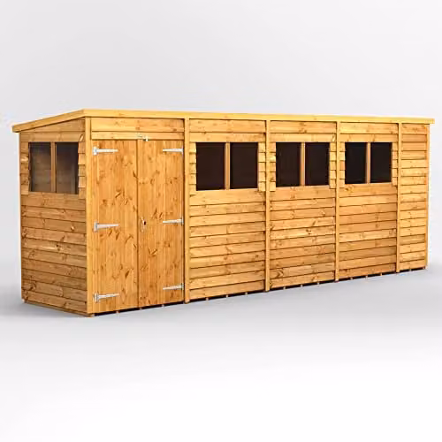 Powersheds Premium Pent Overlap Wooden Shed in Natural Wood/Tan with Double Doors and Security Features