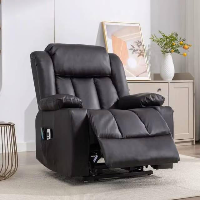 Artemis Home Sheridan Dual Motor Electric Riser Recliner with Massage and Heat in Black Bonded Leather