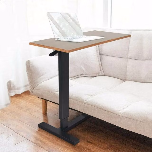 ERGOVEXA Large Over Bed Chair Table and Height Adjustable Computer Workstation Cart in Brown Walnut – 1