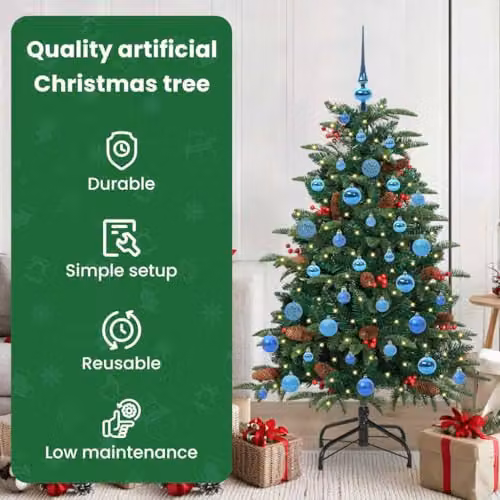 vidaXL Artificial Christmas Tree with 150 LEDs and Stand, Green, Height: 150 cm – 3