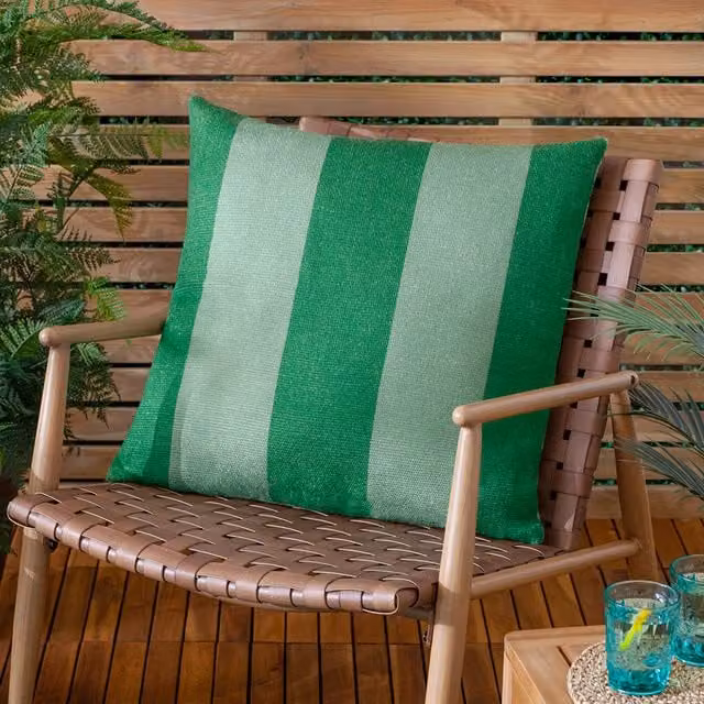 Furn Green Striped Woven Outdoor Square Filled Cushion W/D: 59 x 59 cm