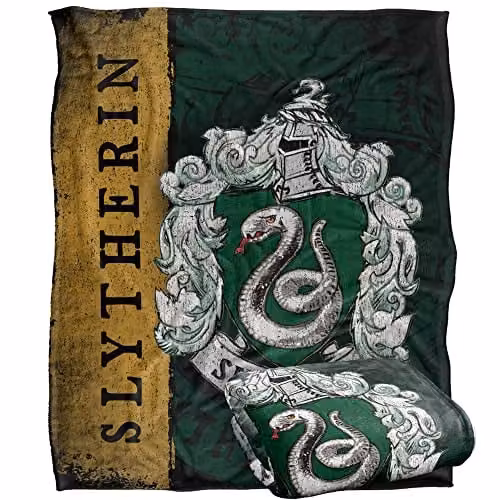 Warner Brothers Harry Potter Slytherin House Crest Fleece Blanket, W/D/H: 152 x 127 cm, White/Multicolour – 1