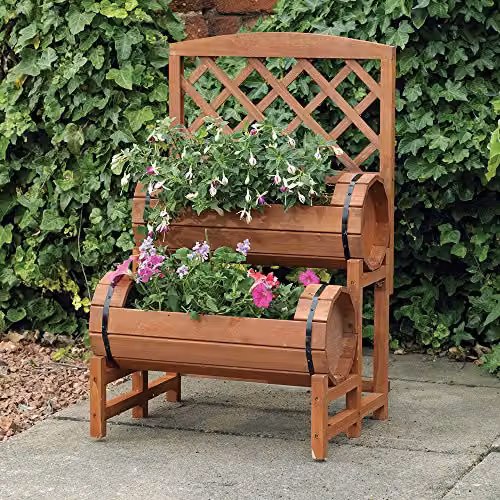 Kingfisher PLANTER6 Twin Barrel Planter, Transparent and Brown Plastic, W/D/H: 63.0 x 37.0 x 63.0 cm – 2