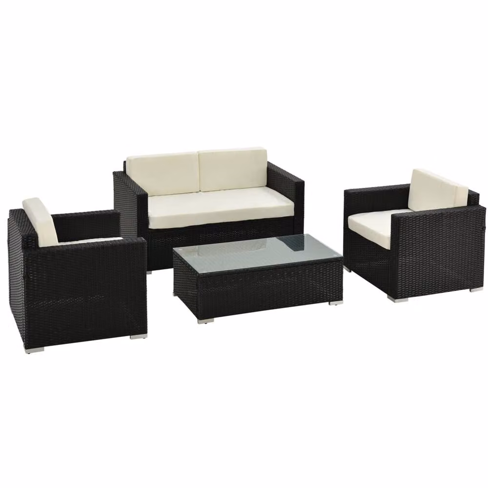 Wyld Haus Elrolo 4 Seater PE Rattan Outdoor Sofa Set with Coffee Table in Black and White – 2