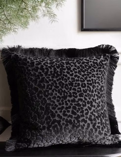 Rockett St George Leopard Love Graphic Square Velvet Cushion in Black