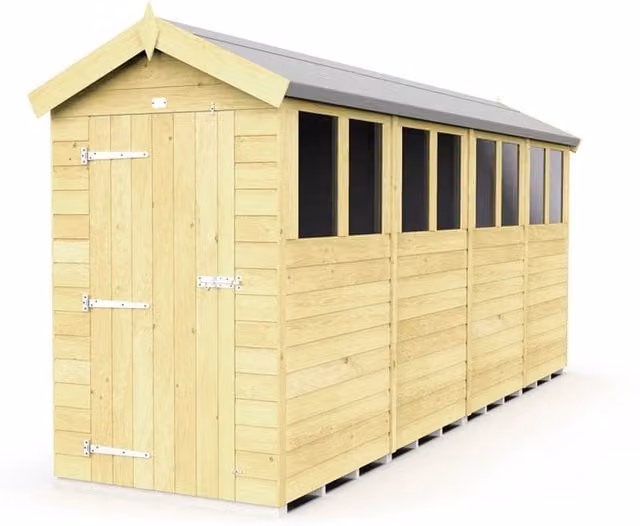 Buttercup Farm Brown Wooden Apex Shed with Single Door and Windows, W: 118 cm, D: 472 cm, H: 217 cm – 1