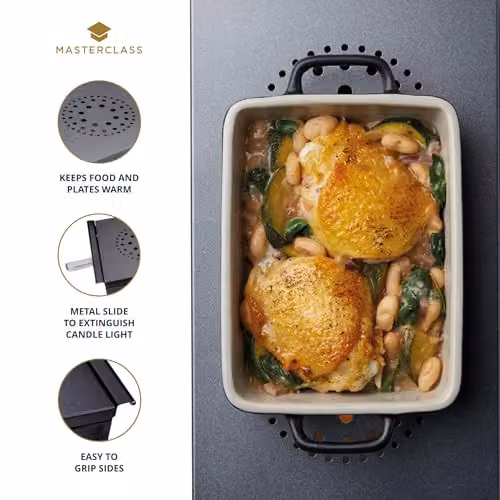 MasterClass Professional Food and Plate Warmer in Black and Grey with 2 Tealights – 4