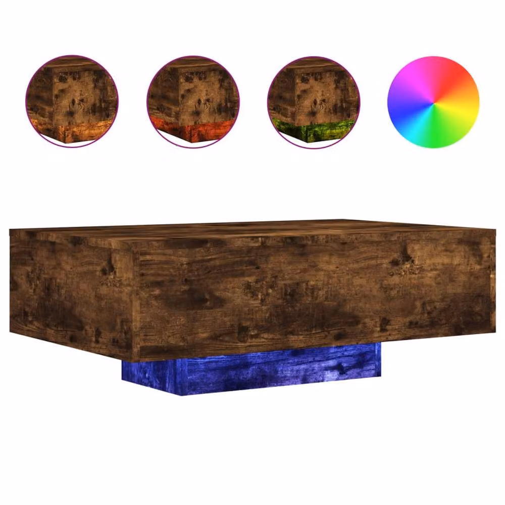 Berkfield Home Modern Coffee Table with LED Lights in Smoked Oak Brown, W: 85 cm, D: 55 cm, H: 31 cm – 3