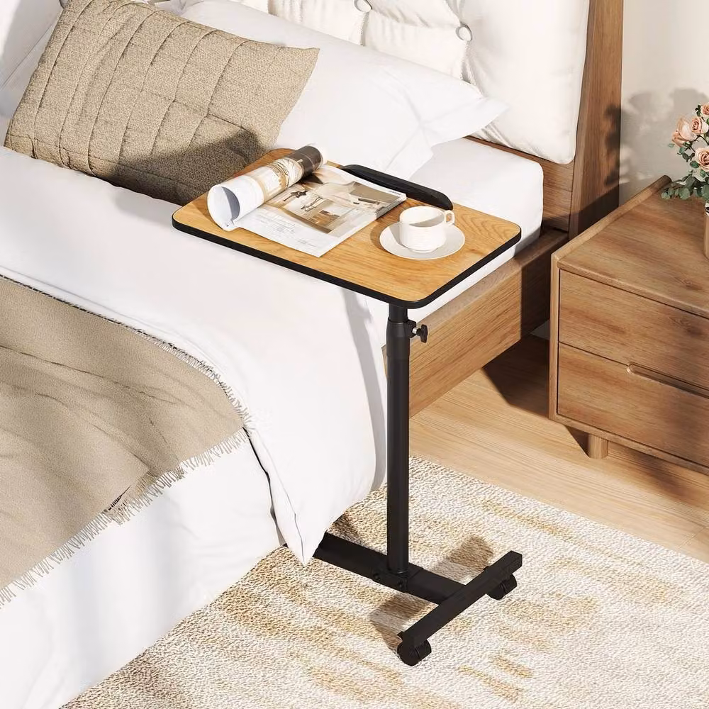 VOGREX Brown Tilting Overbed Table with Height Adjustable Top and Lockable Castors – 2