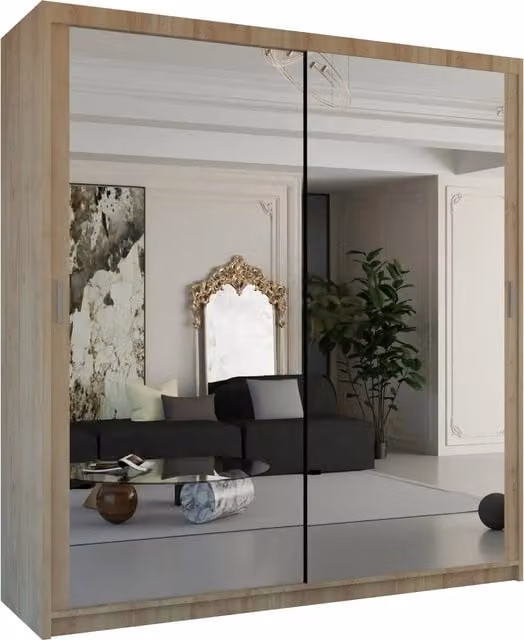 Sliding Wardrobes 4 U Galaxy Modern Oak Full Length Mirrored Sliding Door Wardrobe, Width: 90 cm