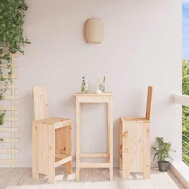 Berkfield Home Set of 2 Rustic Brown Solid Pine Wood Bar Stools, W/D/H: 40 x 42 x 120 cm