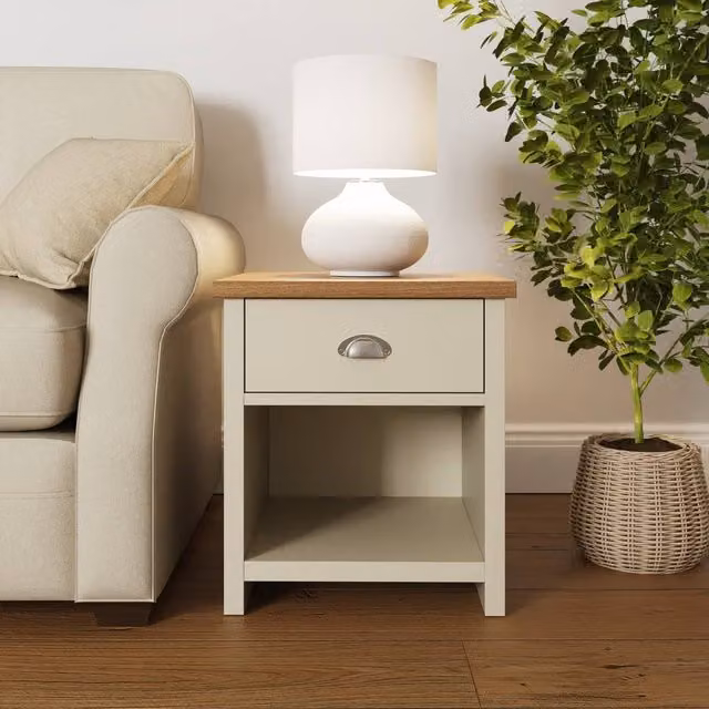 GFW Lancaster Lamp Table in Oak and Grey – 2